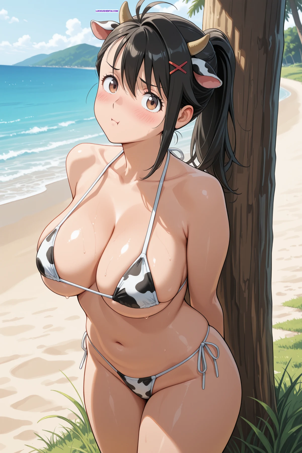 Suzume Iwatos Steamy Cow Print Bikini Hentai Sex Scene