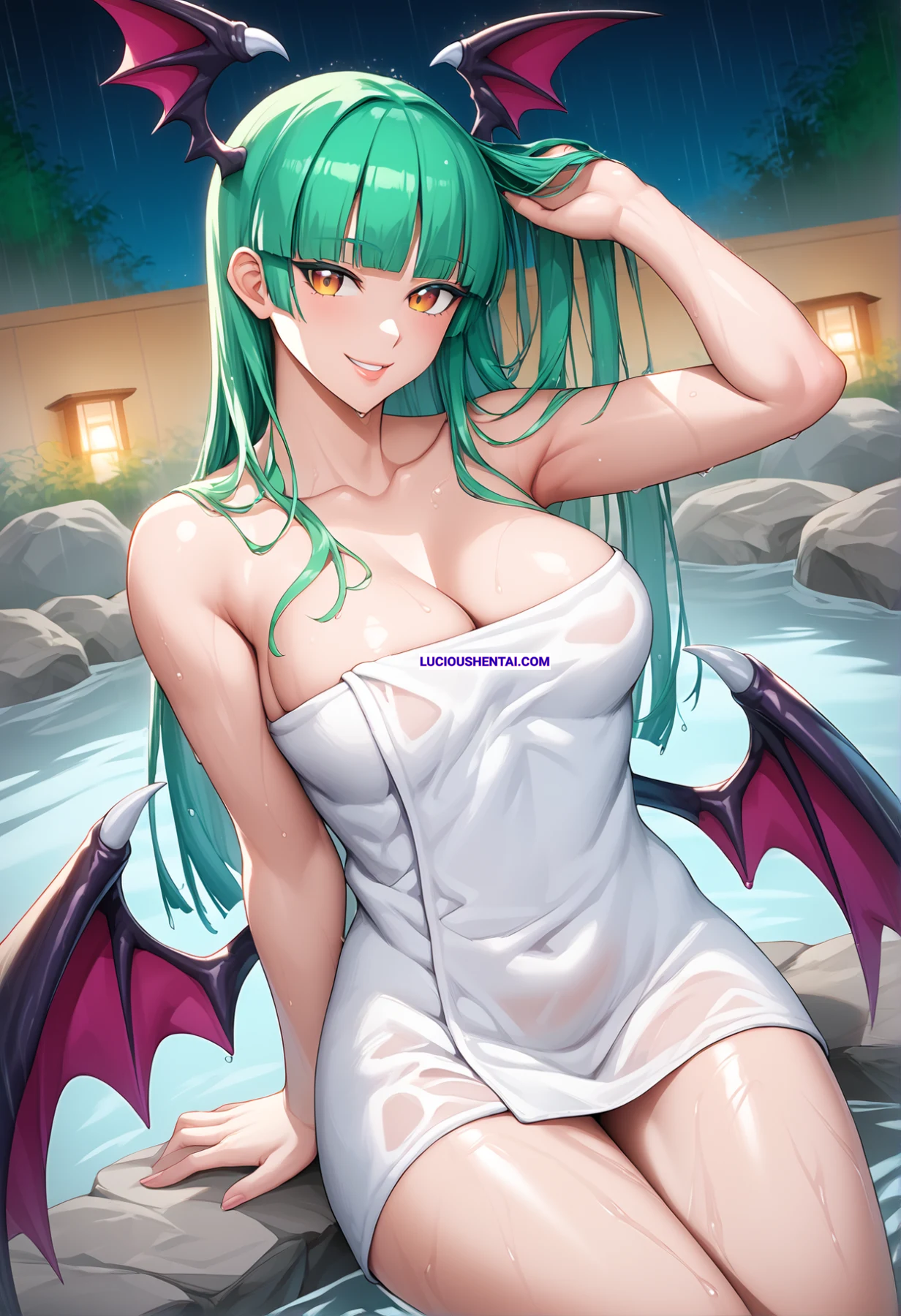 Morrigan Unleashes Her Lust in Hot Spring Sex by AI
