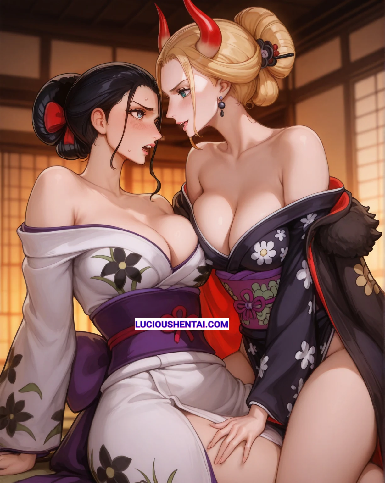 Kimono Nico Robins Hot Lesbian Sex with Black Maria