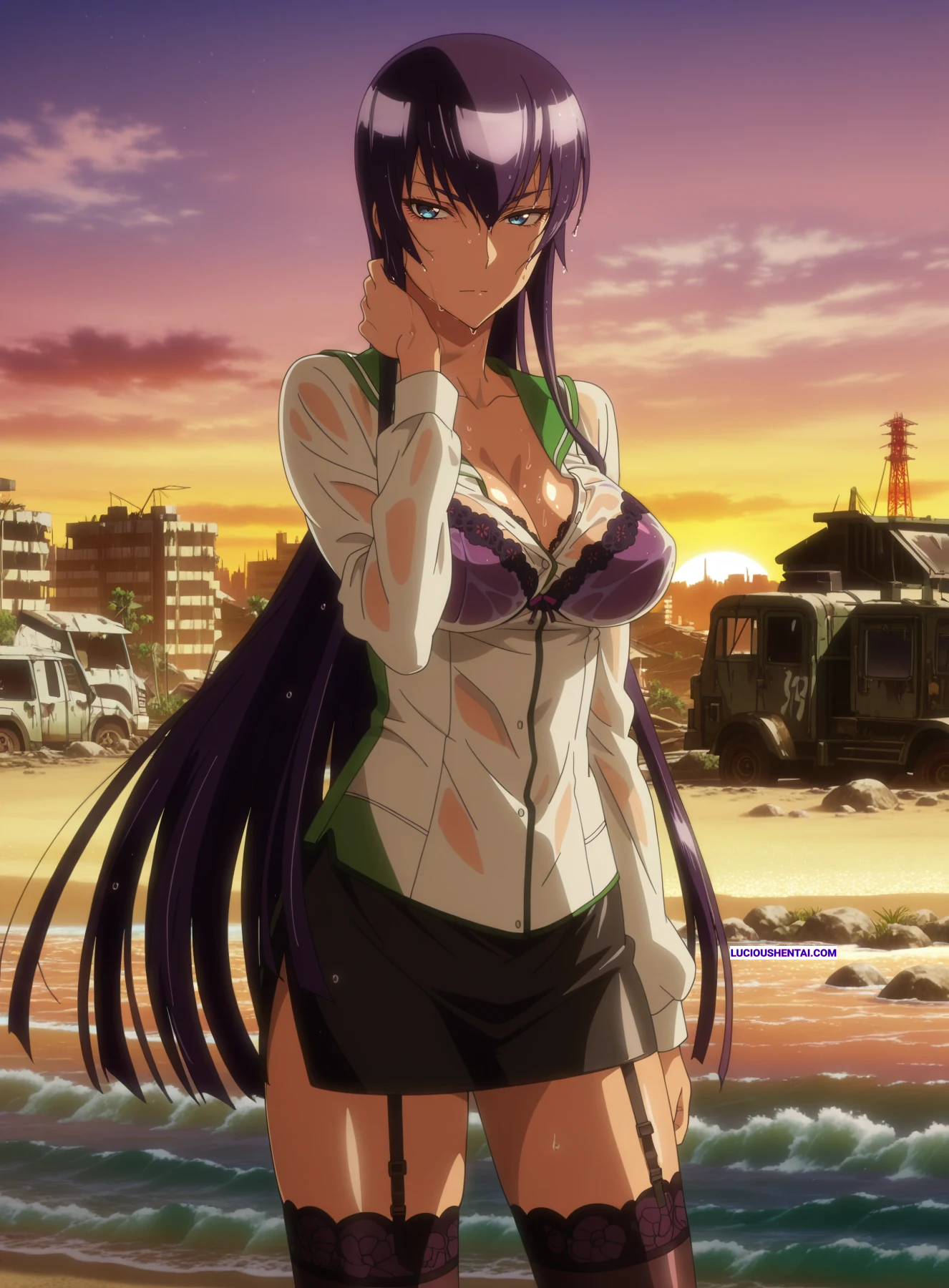 Hot Saeko x Rei x Marikawa Fuck Highschool of the Dead